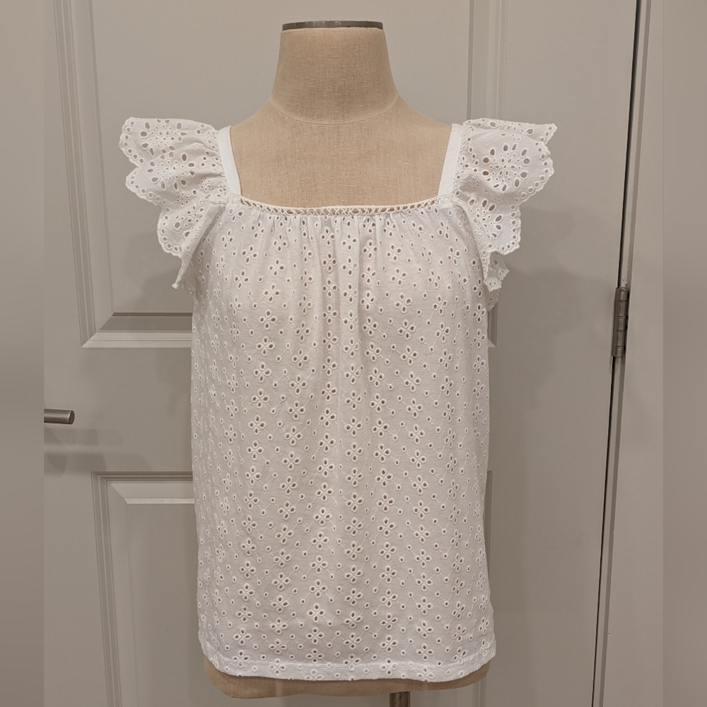 LOFT White Eyelet Flutter Sleeve Top